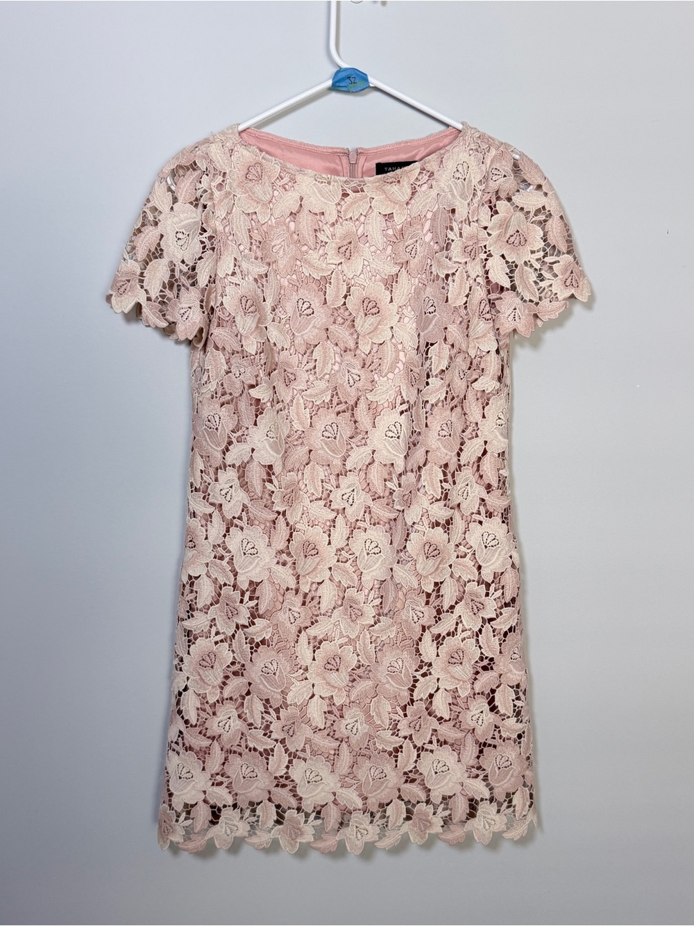 Tahari Blush Lace Shift Dress Sz 2 Autumn Wedding Guest